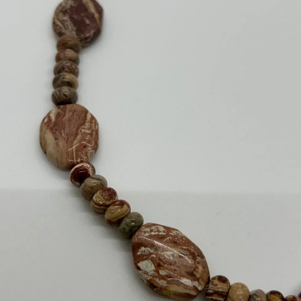 Handcrafted Jasper Necklace Multi-Color Beaded Earth Tone Artisan Stone 20" - Picture 9 of 13